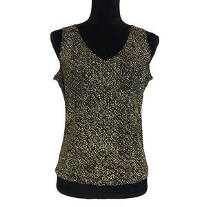 J.S. Edward Metallic Embellished Tank Top in Black Gold White - Size Medium
